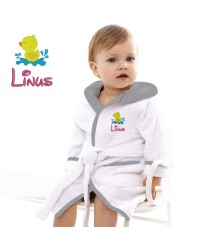 Baby and Toddler Cute Duck Embroidered Hooded Bathrobe in Contrast Color 100% Cotton